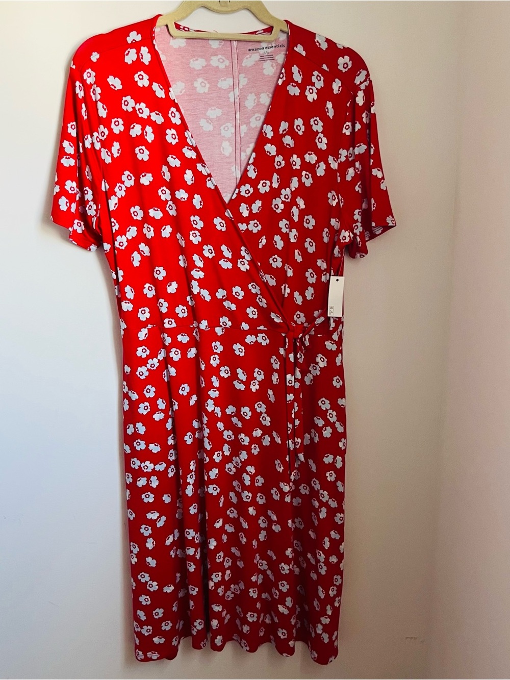 Amazon Essentials Womens Short Sleeve Faux-Wrap Dress Size Large Red Floral